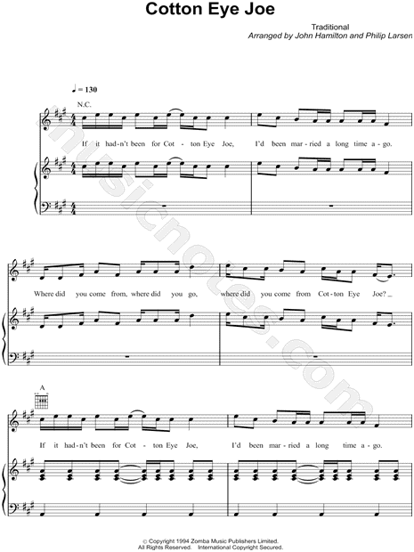 Cotton-Eyed Joe  Piano Sheet Music, Lyrics & Guitar Chords – the