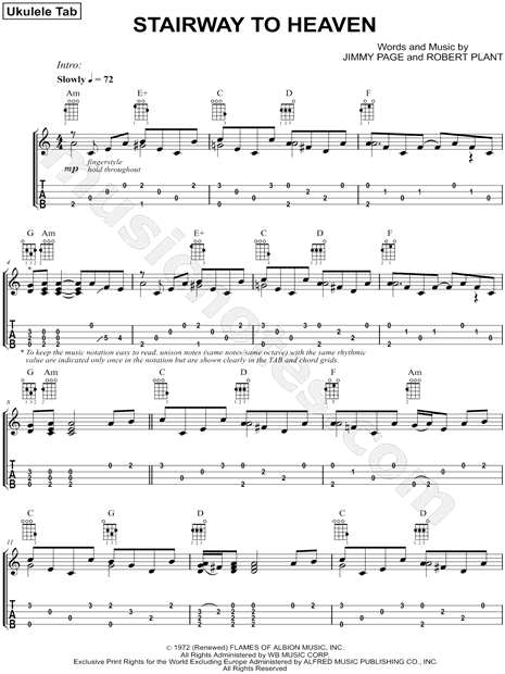 Led Zeppelin "Stairway to Heaven" Ukulele Tab in A Minor - Download & Print - SKU: