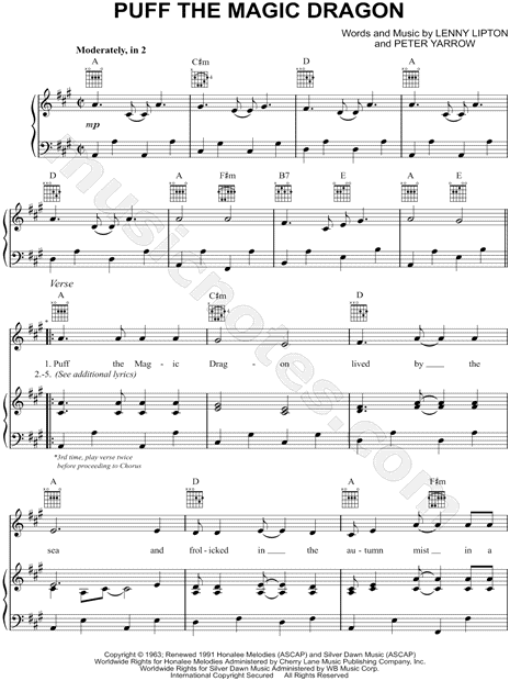 Puff The Magic Dragon sheet music for piano or keyboard (E-Z Play)