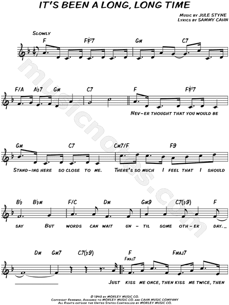 Bing Crosby It's Been a Long, Long Time Sheet Music (Leadsheet) in F  Major (transposable) - Download & Print - SKU: MN0093065