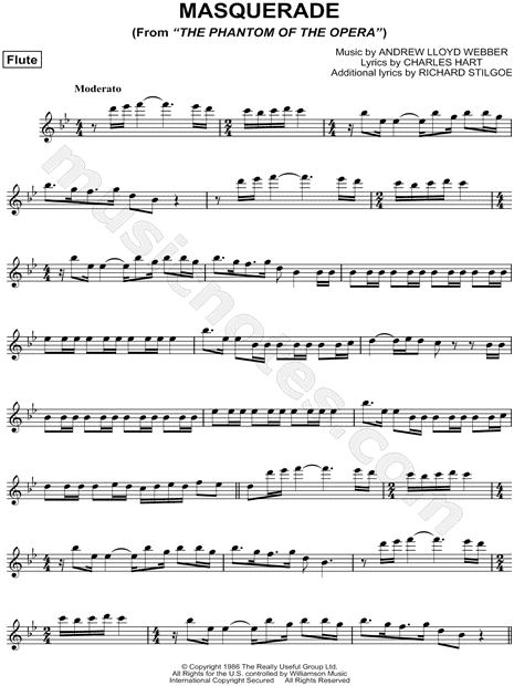 Masquerade from 'The Phantom of the Opera' Sheet Music (Flute