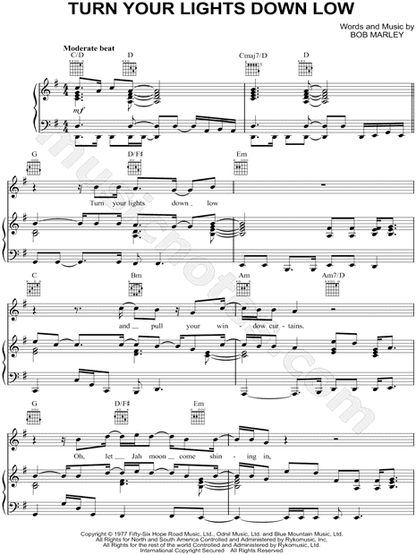 Bob Marley "Turn Your Lights Down Low" Sheet Music in Major Download & Print - SKU: