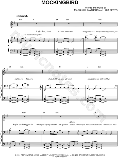 Eminem Mockingbird Sheet Music in E Minor (transposable