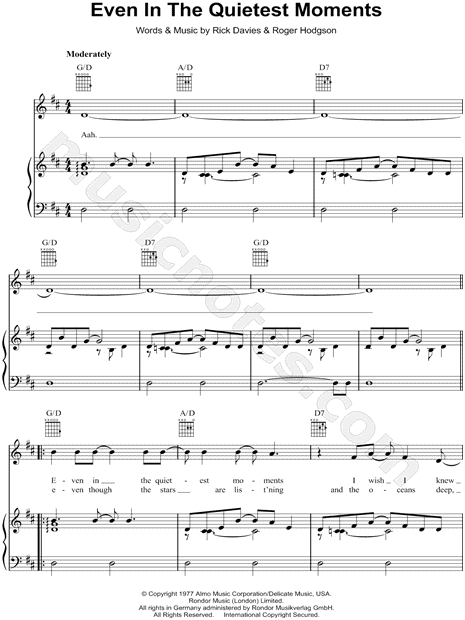 Supertramp Even In The Quietest Moments Sheet Music In D Major supertramp-even-in-the-quietest-moments-sheet-music-in-d-major