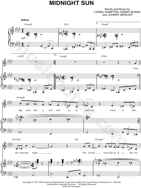 Midnight Sun sheet music for piano solo (PDF-interactive)