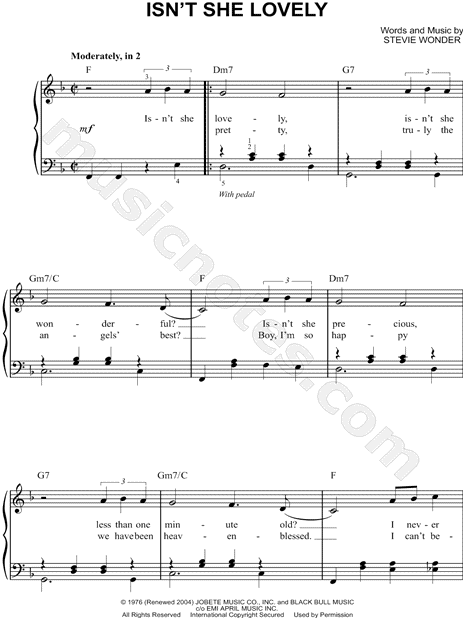 Isn't She Lovely sheet music (real book with lyrics) (PDF)