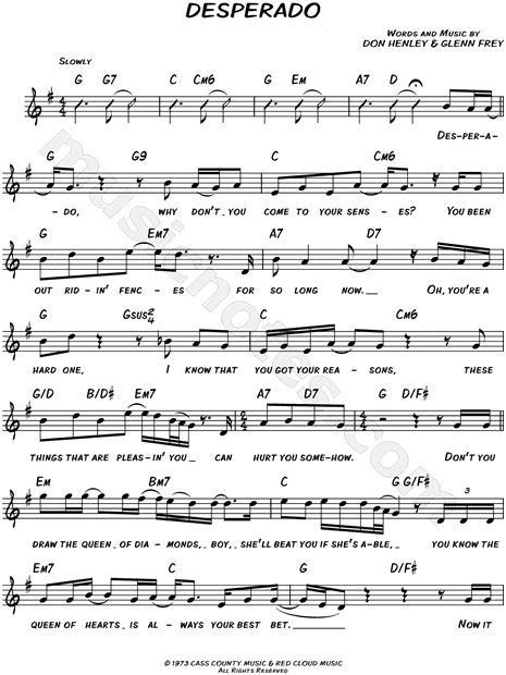 The Eagles Desperado Sheet Music Notes, Chords