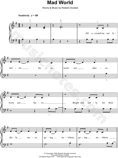 Mad World Sheet music for Piano (Solo)