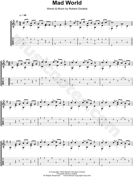 Gary Jules: Mad World sheet music for voice, piano or guitar v2