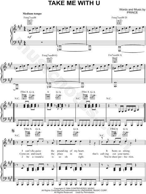 Take Me With U (Guitar Chords/Lyrics) - Print Sheet Music Now