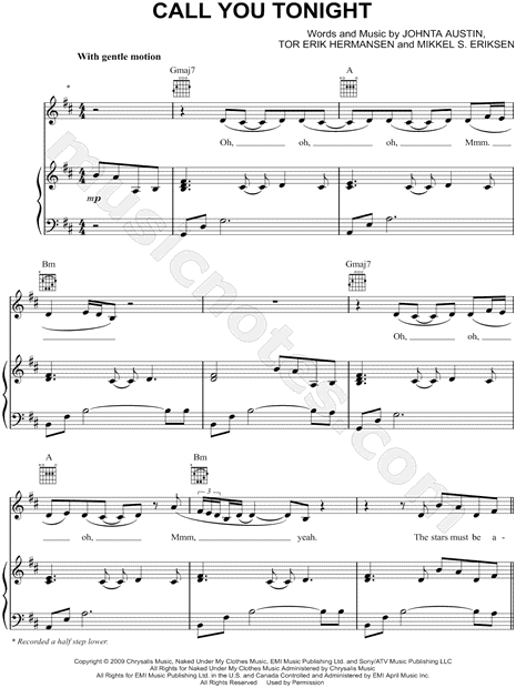 Call You Tonight sheet music for voice, piano or guitar (PDF)