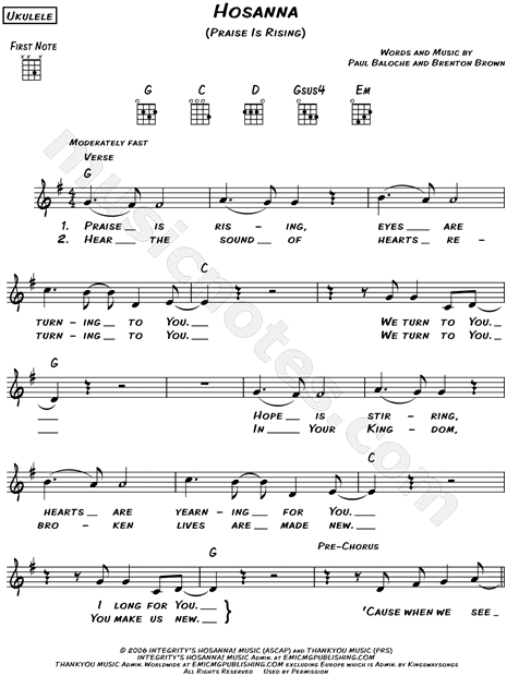 Hosanna (Praise Is Rising) sheet music for voice, piano or guitar