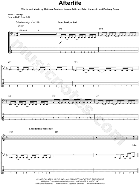 Afterlife sheet music for guitar (tablature, play-along) v2