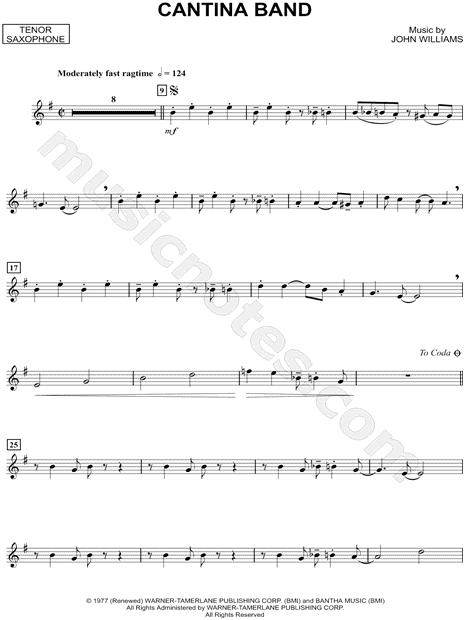 Cantina Band - Tenor Sax from 'Star Wars' Sheet Music (Tenor Saxophone  Solo) in G Major - Download & Print - SKU: MN0103984