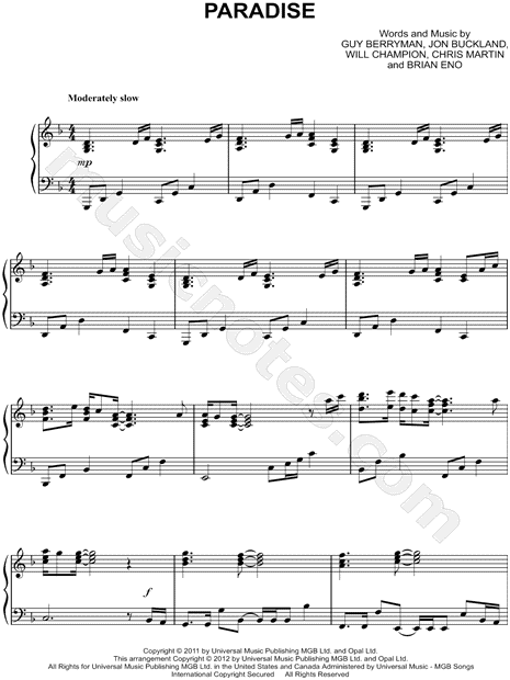 Paradise' Coldplay Piano Arrangement Sheet music for Piano (Solo