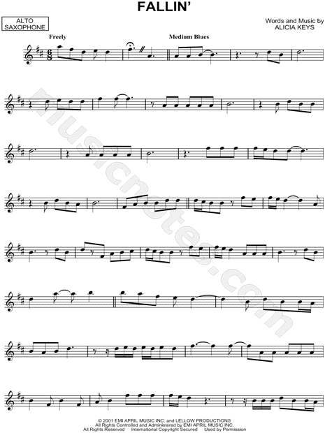 Alicia Keys Fallin' Sheet Music (Alto Saxophone Solo) in B Minor