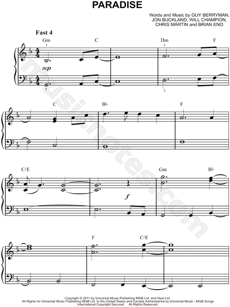 Paradise' Coldplay Piano Arrangement Sheet music for Piano (Solo