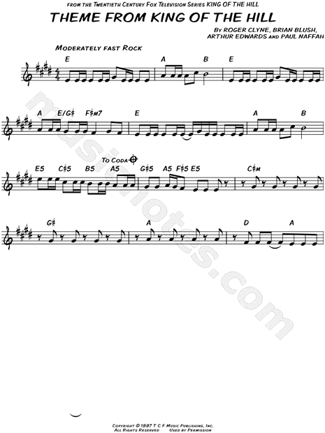 Theme From King Of The Hill by Roger Clyne - Guitar Tab Play-Along