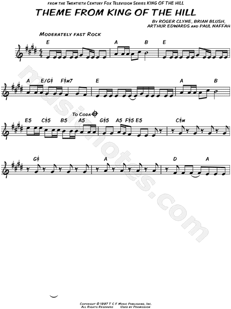 Refreshments Theme from King of the Hill Guitar Tab in E Major