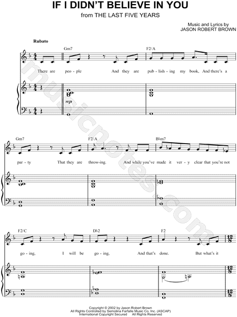 "If I Didn't Believe in You" from 'The Last Five Years' Sheet Music in F Major (transposable) - Download & Print