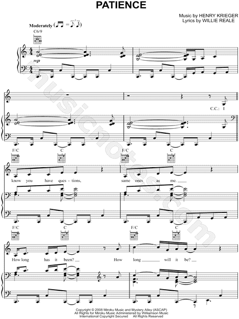 Patience sheet music for piano solo (PDF-interactive)