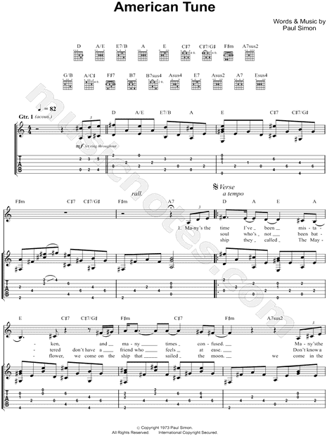 Paul Simon American Tune Guitar Lesson with Tabs - Part 1 