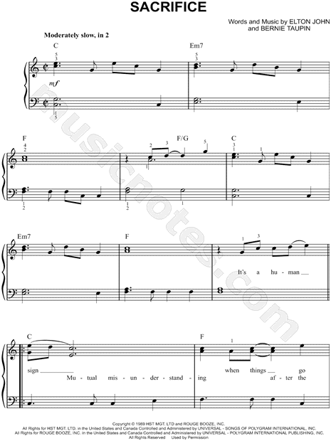 Elton John Sacrifice Sheet Music for Beginners in C Major - Download &  Print - SKU: MN0136811