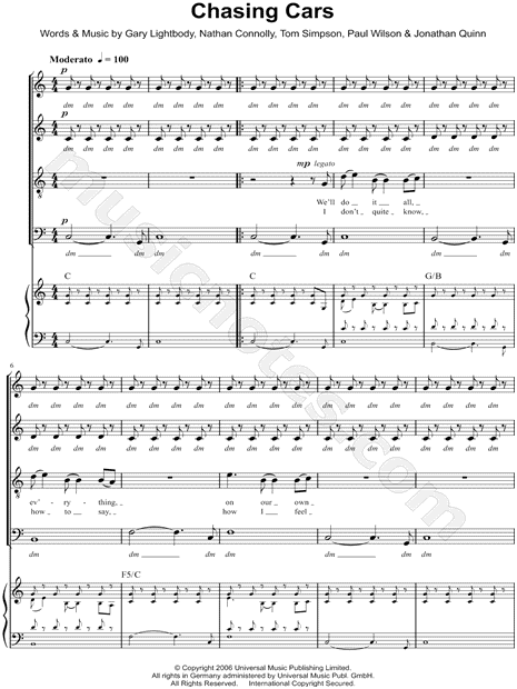 Chasing Cars Sheet Music, Snow Patrol