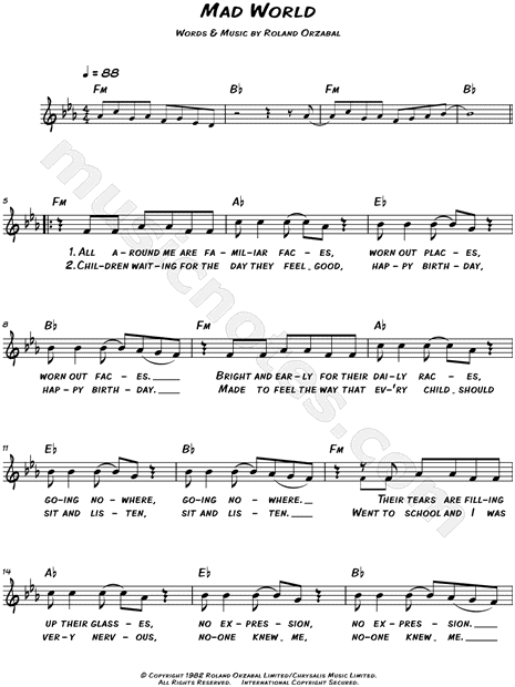 Mad World (Physical Sheet Music)