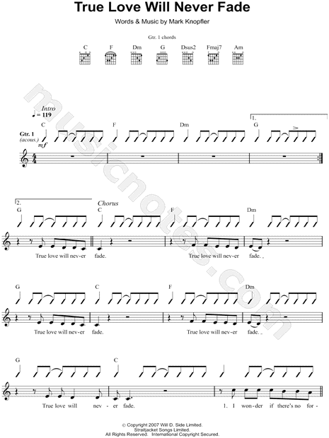 True Love Will Find You In The End (Guitar Chords/Lyrics) for Leadsheets -  Sheet Music to Print