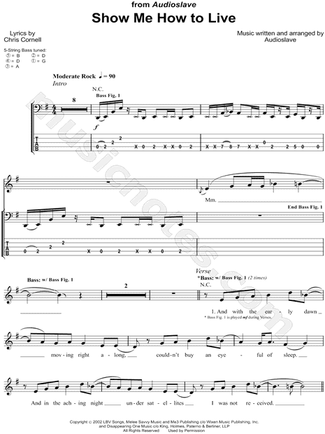 Audioslave Show Me How To Live Bass Tab in E Minor - Download