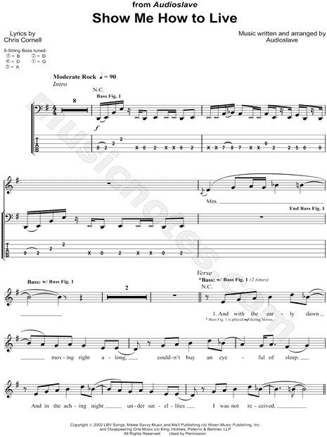 Show Me How To Live sheet music for bass (tablature) (bass guitar)