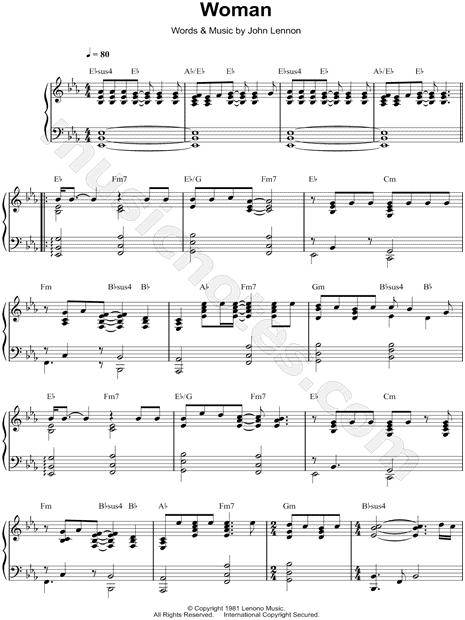 John Lennon Woman Sheet Music (Easy Piano) in F Major - Download & Print  - SKU: MN0071107