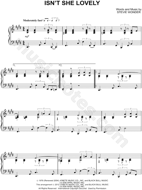 Isn't She Lovely sheet music for ukulele (PDF)