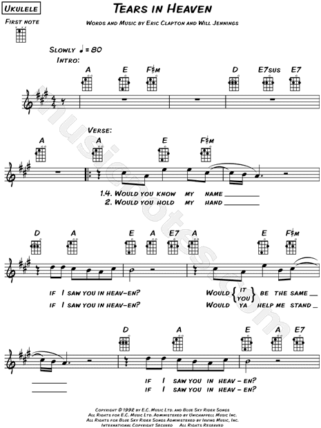 Tears In Heaven" Sheet Music by Eric Clapton for Guitar Tab/Vocal -  Sheet Music Now