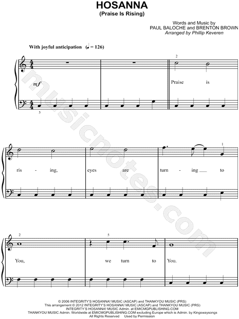 Hosanna (Praise Is Rising) sheet music for voice, piano or guitar