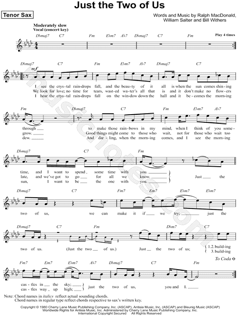 Grover Washington Jr. Just the Two of Us Sheet Music in F Minor  (transposable) - Download & Print - SKU: MN0118226