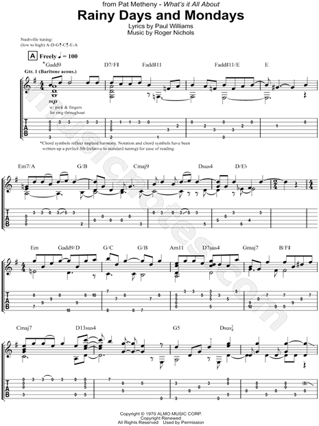 Rainy Days And Mondays sheet music for voice and piano (PDF)