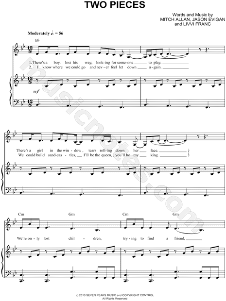 Demi Lovato Two Pieces Sheet Music in Bb Major (transposable) - Download  & Print - SKU: MN0118725