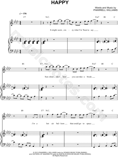 Pharrell Williams Happy Sheet Music in F Minor (transposable) - Download  & Print - SKU: MN0119660