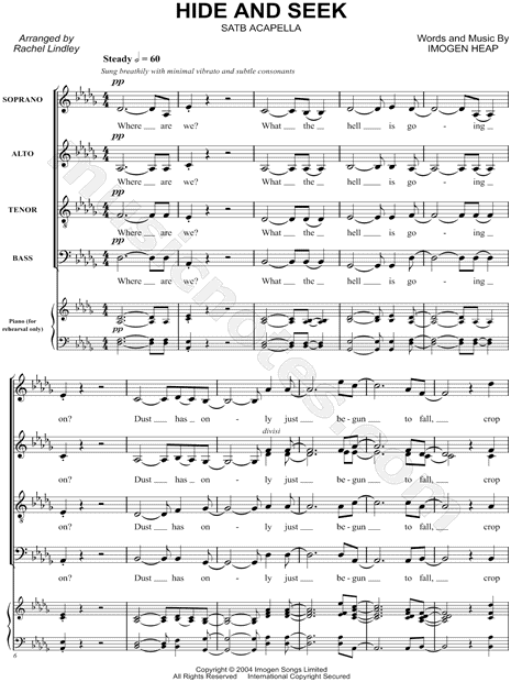 Imogen Heap Hide and Seek (arr. Rachel Lindley) SATB Choir A Cappella  Choral Sheet Music in Db Major - Download & Print - SKU: MN0122317