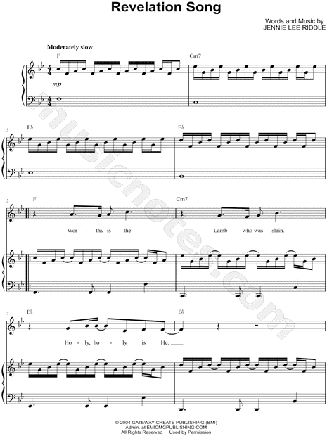 Revelation Song" Sheet Music by Gateway Worship for Piano