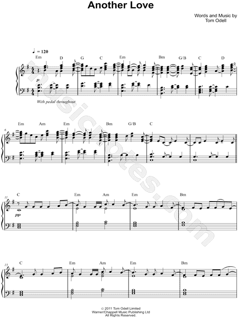 Tom Odell Another Love Sheet Music (Piano Solo) in E Minor - Download &  Print - SKU: MN0122971