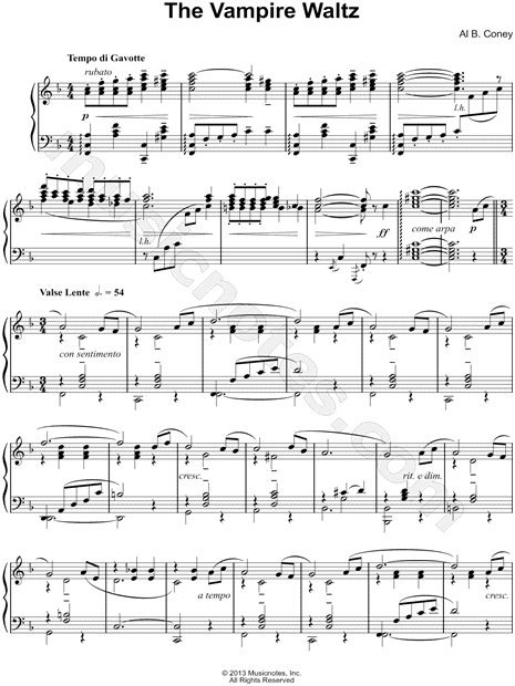 Al B. Coney The Vampire Waltz Sheet Music (Piano Solo) in F