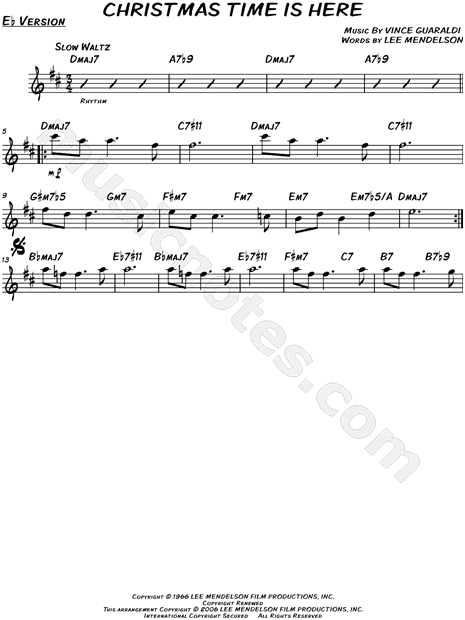 Christmas Time Is Here" from 'A Charlie Brown Christmas' Sheet Music (Leadsheet) (Alto or Baritone Saxophone) in D Major - Download & Print - SKU: MN0124525