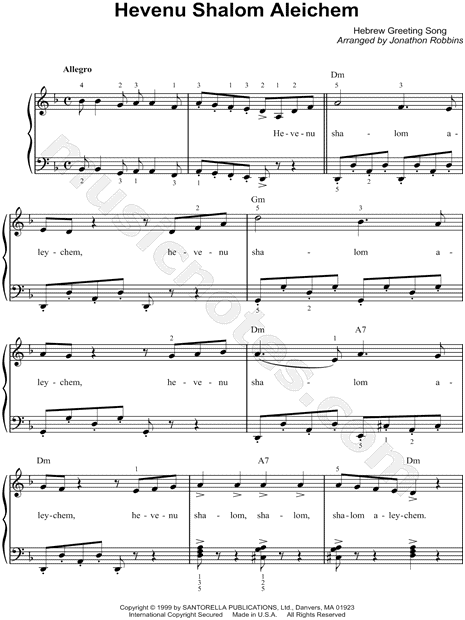 Shalom Aleichem. שלום עליכם. Traditional Shabbos song • Jewish Sheet Music