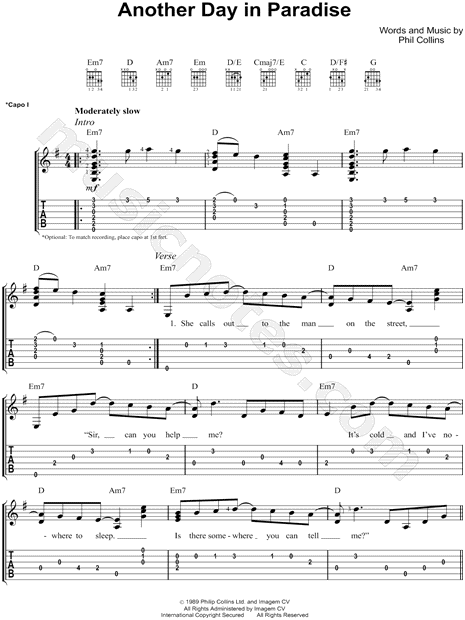 Phil Collins 'Another Day In Paradise' Sheet Music & Chords