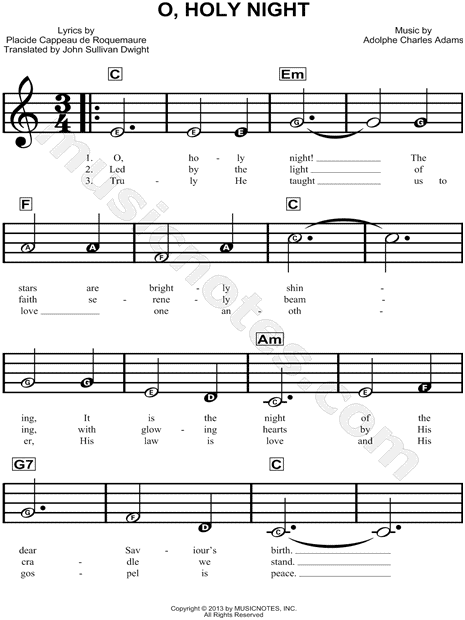 Oh Holy Night (D major - with chords) EASY (arr. Duda Oriontte) Sheet Music, Adolphe Adam