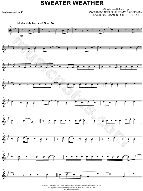 The Neighbourhood Sweater Weather - C Instrument Sheet Music