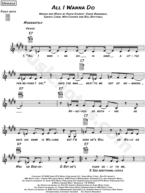 Sheryl Crow "All I Wanna Do" Sheet Music (Leadsheet) in E Major